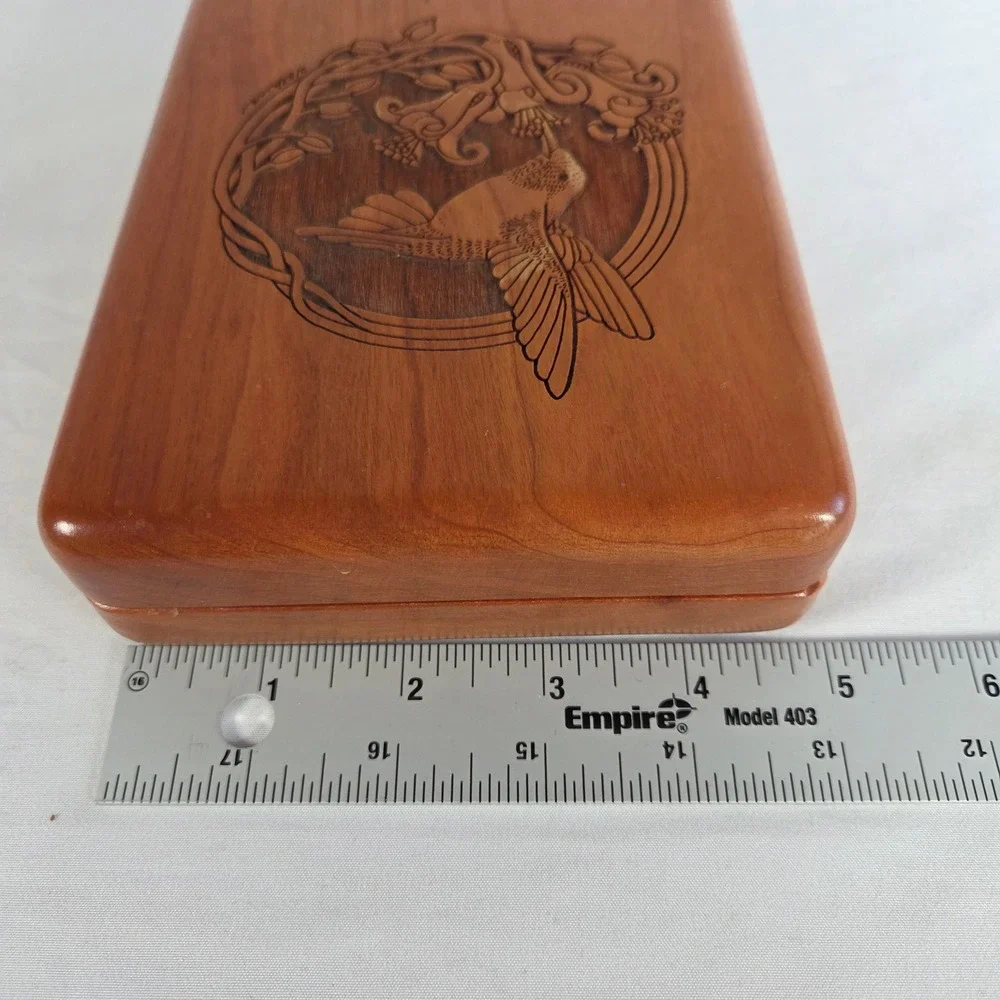 Corporate Custom Products Wooden Hummingbird Jewelry Valet Box Burgundy Velvet